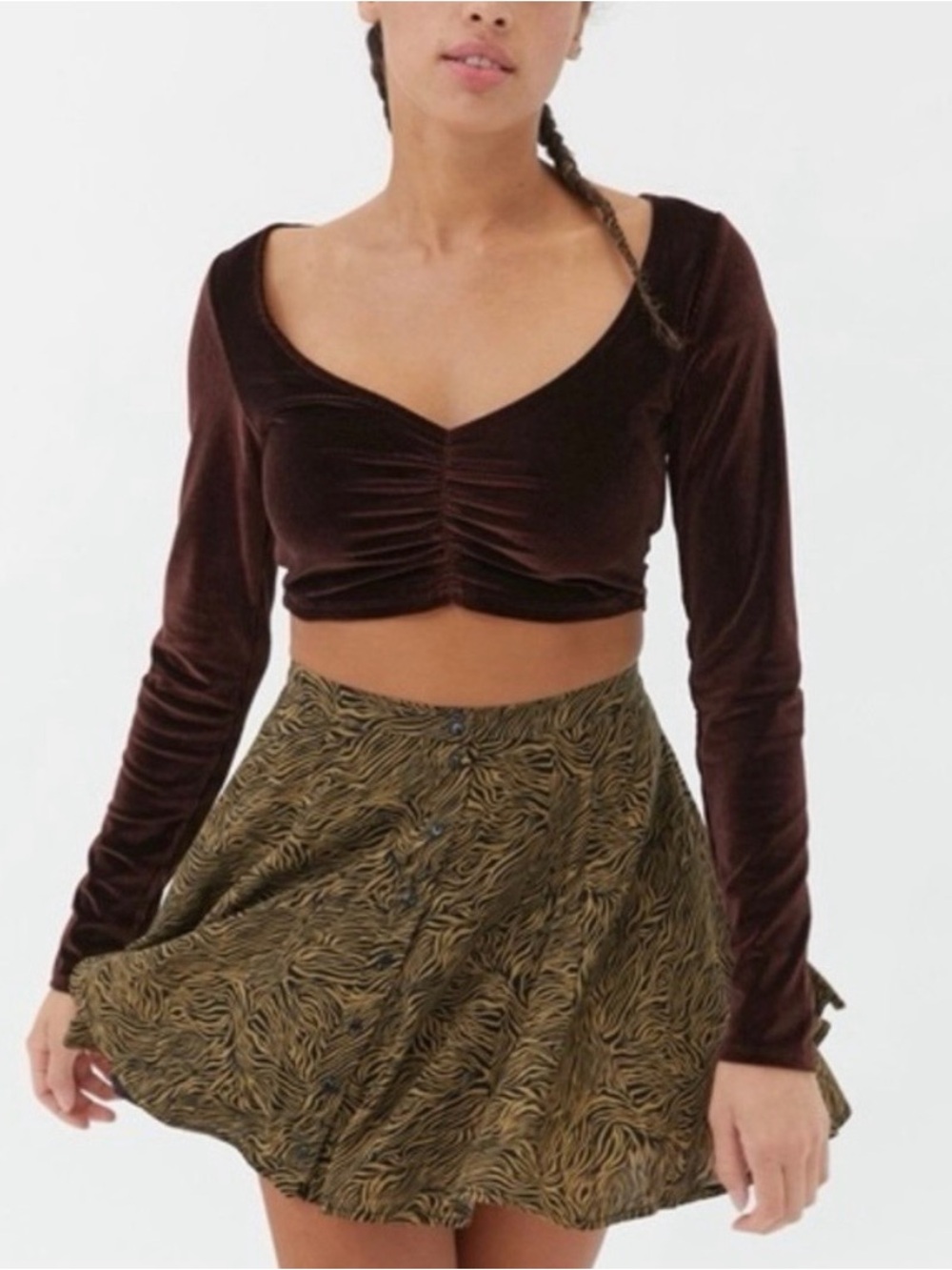 Urban Outfitters Paradox Ruched Cropped Top, Brown, Like New, Women’s Size Small